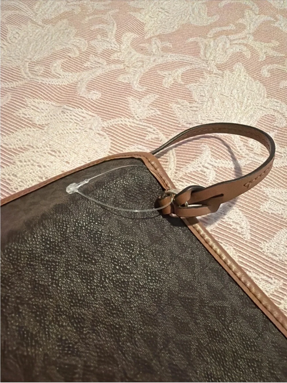 Michael Kors Brown Signature Logo Wristlet with Tan Trim